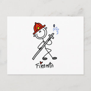 Basale Stokpoppetjes Brandweerman T-shirts en Cade Briefkaart