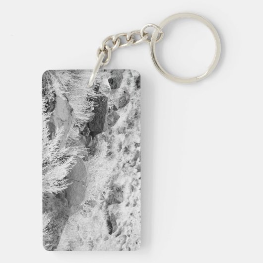 Basalt Lava Rocks Southwest Black en White Photo Sleutelhanger (achterkant)