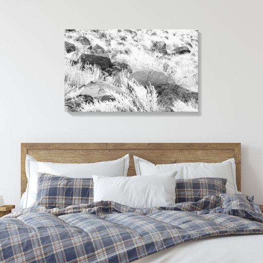 Basalt lava rotsen in woestijn, zwart en wit foto canvas afdruk (Insitu (Slaapkamer))