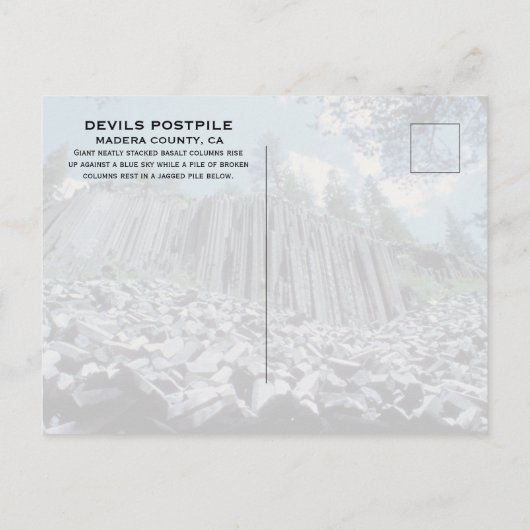 Basaltzuilen, duivels postpile Nationaal Monument Briefkaart (Achterkant)