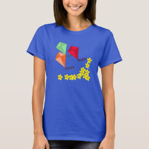 Basant Panchami Mosterd Bloemen en Vliegers T-shirt