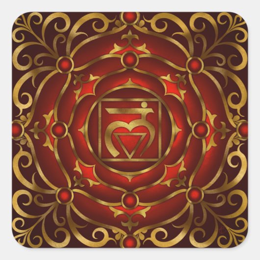 Base Chakra Mandala Print van Rachel C. Bemis Vierkante Sticker (Voorkant)