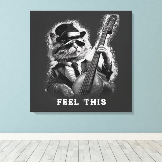 *~* Base Guitar CAT AP91 Uitgerekt Canvas Print (Insitu (Houten vloer))