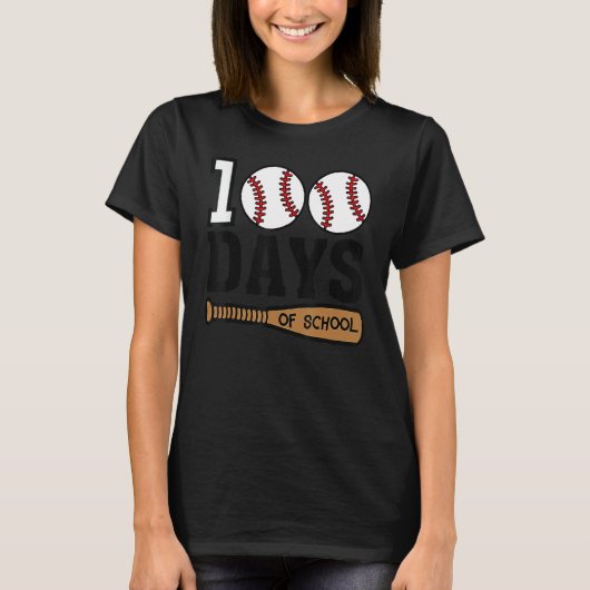 Baseball 100 dagen school Happy 100th Day Teache T-shirt (Voorkant)