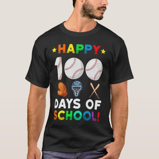 Baseball 100 Days of School Happy 100th Day Teache T-shirt (Voorkant)