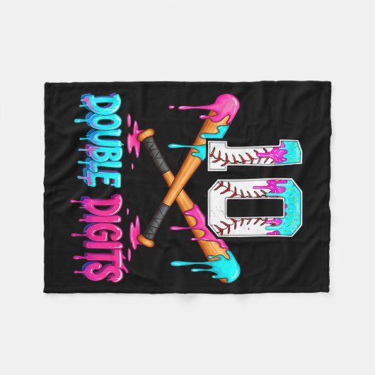 Baseball 10 Year Old Ice Cream Drip 10th Bday Doub Fleece Deken (Voorkant (Horizontaal))