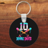 Baseball 10 Year Old Ice Cream Drip 10th Bday Doub Sleutelhanger (Voorkant)