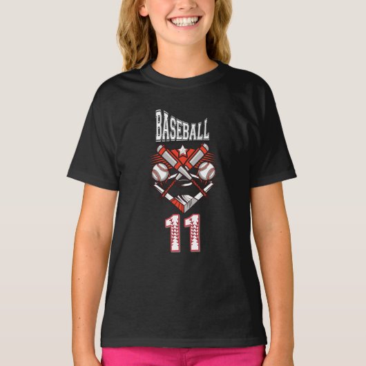 Baseball 11 Logo – Crossed Bats and Baseball T-shirt (Voorkant)