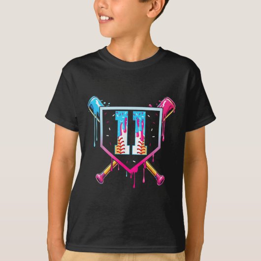 Baseball 11 Year Old Ice Cream Drip 11th Birthday  T-shirt (Voorkant)