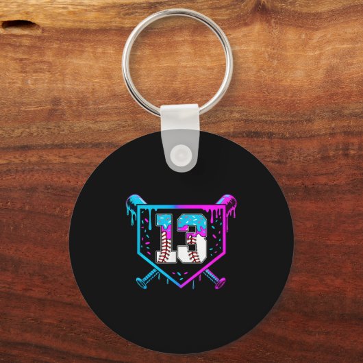 Baseball 13th Birthday Ice Cream Drip 13 Year Old  Sleutelhanger (Voorkant)