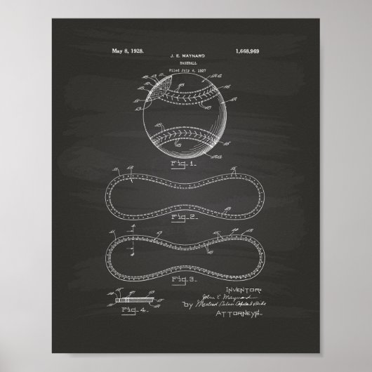 Baseball 1928 Patent Art - Chalkboard Poster (Voorkant)