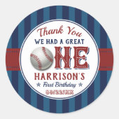 Baseball 1e verjaardag Favor Ronde Sticker (Voorkant)