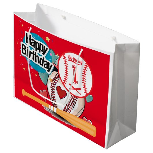 Baseball 1e verjaardag groot cadeauzakje (Voorkant Gekanteld)