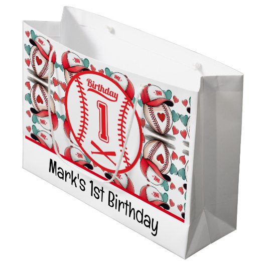 Baseball 1e verjaardag groot cadeauzakje (Voorkant Gekanteld)