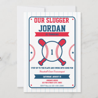 Baseball 1e verjaardag uitnodiging-All-Star Slugge Kaart