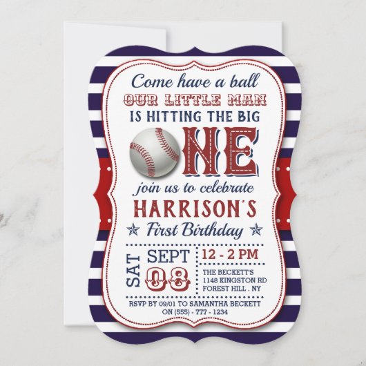 Baseball 1e verjaardag Uitnodigingen (Voorkant)