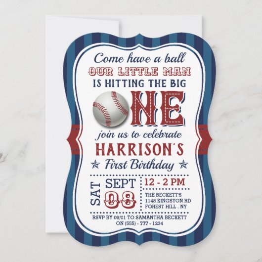 Baseball 1e verjaardag Uitnodigingen (Voorkant)