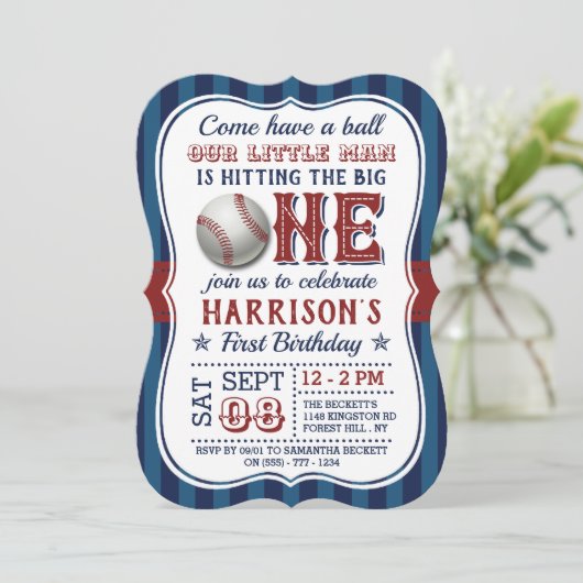 Baseball 1e verjaardag Uitnodigingen (Staand voorkant)