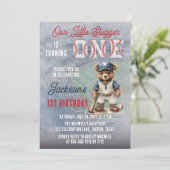 Baseball 1st Birthday Teddy Bear Little Slugger Kaart (Staand voorkant)