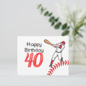 Baseball 40th Birthday met speler Briefkaart (Staand voorkant)