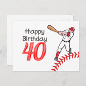 Baseball 40th Birthday met speler Briefkaart (Voorkant / Achterkant)
