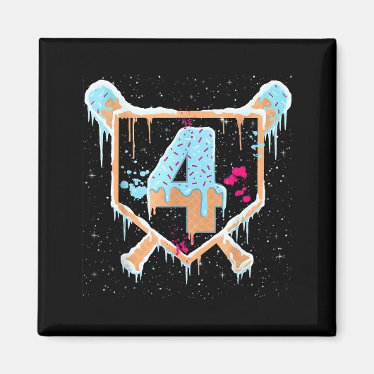 Baseball 4 Year Old Ice Cream Drip 4th Birthday Bo Magneet (Voorkant)