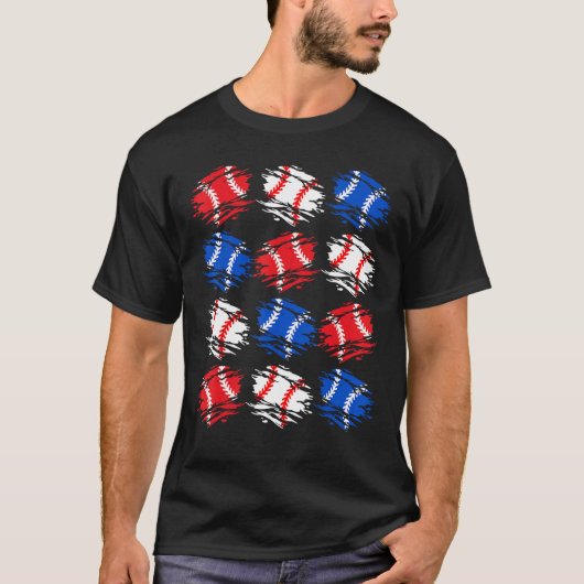 Baseball 4th July USA Flag Retro Baseball Ball Gra T-shirt (Voorkant)