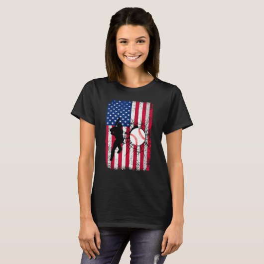 Baseball 4th Of July American Flag Patriotic Baseb T-shirt (Voorkant volledig)