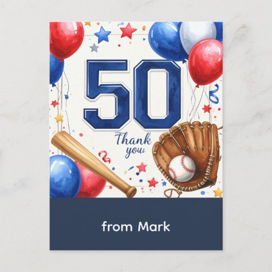 Baseball 50e verjaardag Bedankt Briefkaart (Voorkant)