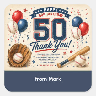 Baseball 50e verjaardag Dank je  Vierkante Sticker