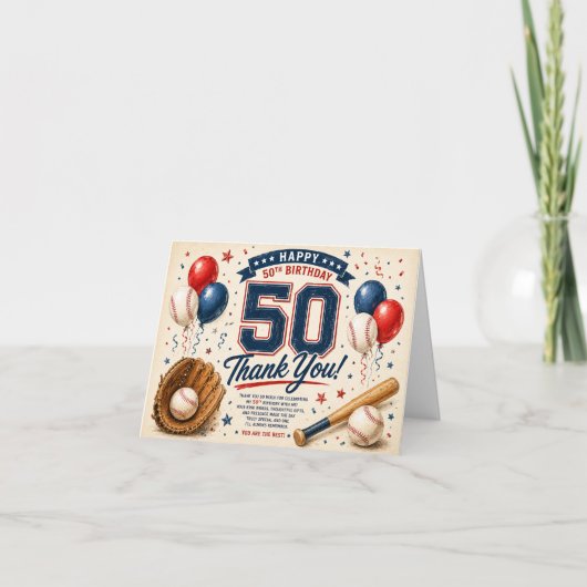 Baseball 50e verjaardag Dank je wel Bedankkaart (Voorkant)