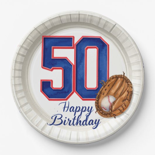 Baseball 50e verjaardag papieren bordje (Voorkant)