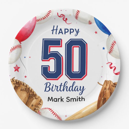 Baseball 50e verjaardag papieren bordje (Voorkant)