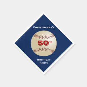 Baseball 50th Birthday Party, Blue Name Paper Servet