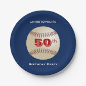 Baseball, 50th Birthday Party, Name, Blue Papieren Bordje (Voorkant)