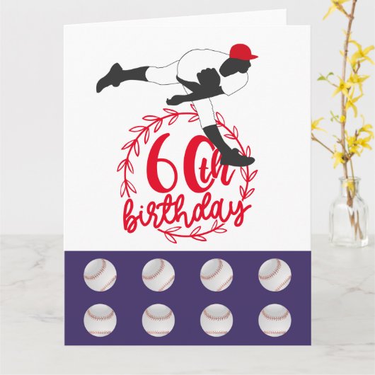 Baseball 60th Birthday met speler Kaart (Gele Bloem)