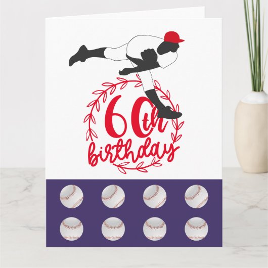 Baseball 60th Birthday met speler Kaart (Voorkant)