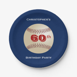 Baseball, 60th Birthday Party, Name, Blue Papieren Bordje