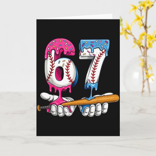 Baseball 67 Ice Cream Drip Six Seven Boys Funny Me Kaart (Gele Bloem)
