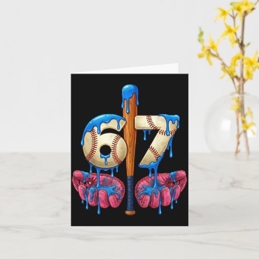Baseball 67 Six Seven Funny Gen Alpha Meme Drip Kaart (Gele Bloem)