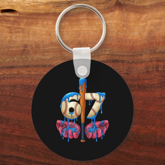 Baseball 67 Six Seven Funny Gen Alpha Meme Drip  Sleutelhanger (Voorkant)