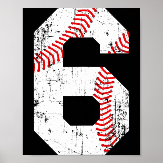 Baseball 6 Jersey Nummer T Shirt  Poster (Voorkant)