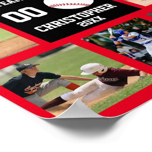 Baseball 7 Fotocollage Rode teamnaam Poster (Hoek)