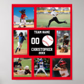 Baseball 7 Fotocollage Rode teamnaam Poster (Voorkant)