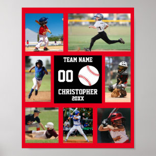 Baseball 7 Fotocollage Rode teamnaam Poster