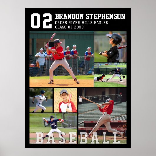Baseball 7 Photo Player Name and Number Poster (Voorkant)