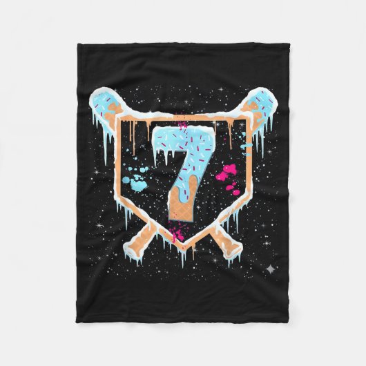 Baseball 7 Year Old Ice Cream Drip 7th Birthday Bo Fleece Deken (Voorkant)
