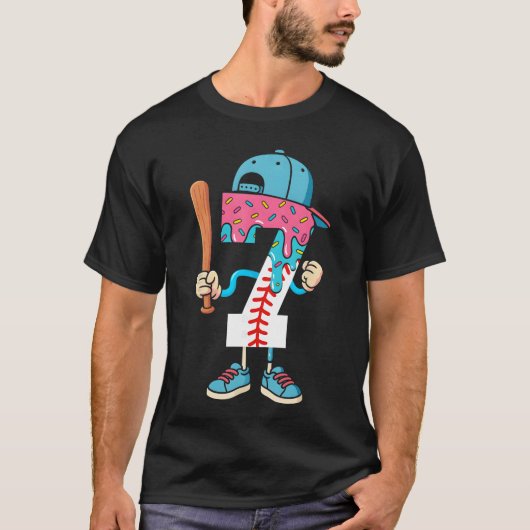 Baseball 7 Year Old Ice Cream Drip 7th Birthday Bo T-shirt (Voorkant)
