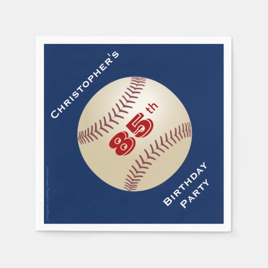 Baseball 85th Birthday Party, Name, Blue Paper Servet (Voorkant)