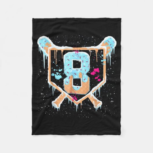 Baseball 8 Year Old Ice Cream Drip 8th Birthday Bo Fleece Deken (Voorkant)